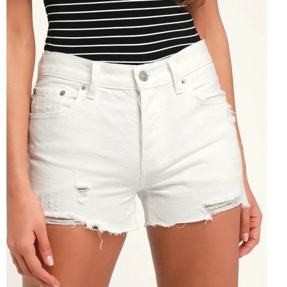 Free People We The Free Jean Shorts 31 Denim Button Fly Distress Cut Offs Beach
